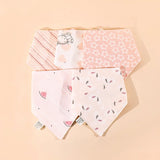 5Pcs/Lot Baby Bibs Cotton Bibs Cartoon Print Saliva Towel Baby Boys Girls Bibs Newborn Feeding Bibs Unisex Cute Bandana Bibs