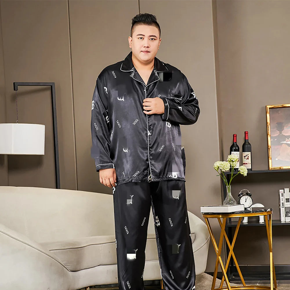 5XL Big Size Pajamas For Men 165KG Spring Summer Ice Silk Satin Cool Pajama Man Set Casual Loose Luxury Print Sleepwear Pijama