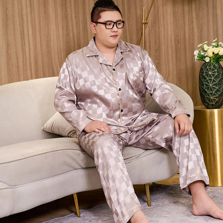 5XL Big Size Pajamas For Men 165KG Spring Summer Ice Silk Satin Cool Pajama Man Set Casual Loose Luxury Print Sleepwear Pijama