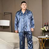 5XL Big Size Pajamas For Men 165KG Spring Summer Ice Silk Satin Cool Pajama Man Set Casual Loose Luxury Print Sleepwear Pijama