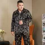 5XL Big Size Pajamas For Men 165KG Spring Summer Ice Silk Satin Cool Pajama Man Set Casual Loose Luxury Print Sleepwear Pijama