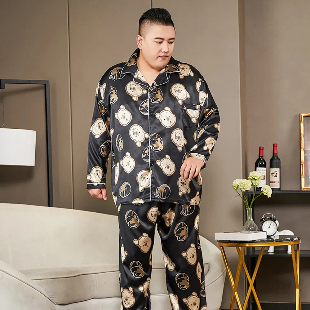 5XL Big Size Pajamas For Men 165KG Spring Summer Ice Silk Satin Cool Pajama Man Set Casual Loose Luxury Print Sleepwear Pijama