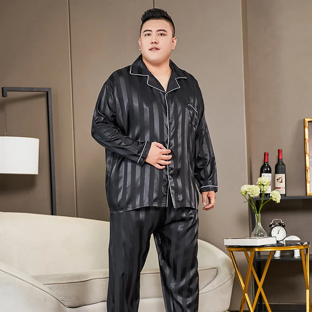 5XL Big Size Pajamas For Men 165KG Spring Summer Ice Silk Satin Cool Pajama Man Set Casual Loose Luxury Print Sleepwear Pijama