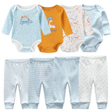 6/8Pieces Cotton Bodysuits+Pants Baby Girl Clothes Sets New Born Long Sleeve Baby Boy Clothes Autumn Winter Cartoon Print Bebes