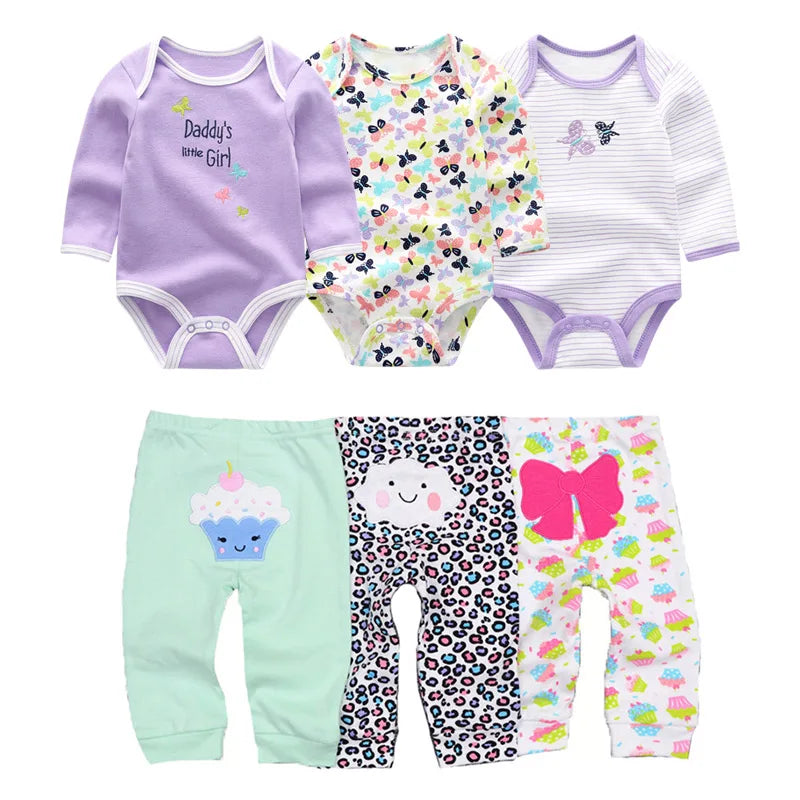 6/8Pieces Cotton Bodysuits+Pants Baby Girl Clothes Sets New Born Long Sleeve Baby Boy Clothes Autumn Winter Cartoon Print Bebes