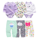 6/8Pieces Cotton Bodysuits+Pants Baby Girl Clothes Sets New Born Long Sleeve Baby Boy Clothes Autumn Winter Cartoon Print Bebes