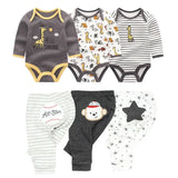 6/8Pieces Cotton Bodysuits+Pants Baby Girl Clothes Sets New Born Long Sleeve Baby Boy Clothes Autumn Winter Cartoon Print Bebes