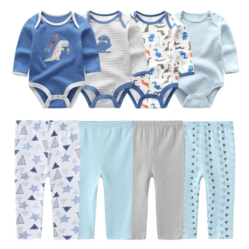 6/8Pieces Cotton Bodysuits+Pants Baby Girl Clothes Sets New Born Long Sleeve Baby Boy Clothes Autumn Winter Cartoon Print Bebes