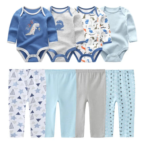 6/8Pieces Cotton Bodysuits+Pants Baby Girl Clothes Sets New Born Long Sleeve Baby Boy Clothes Autumn Winter Cartoon Print Bebes