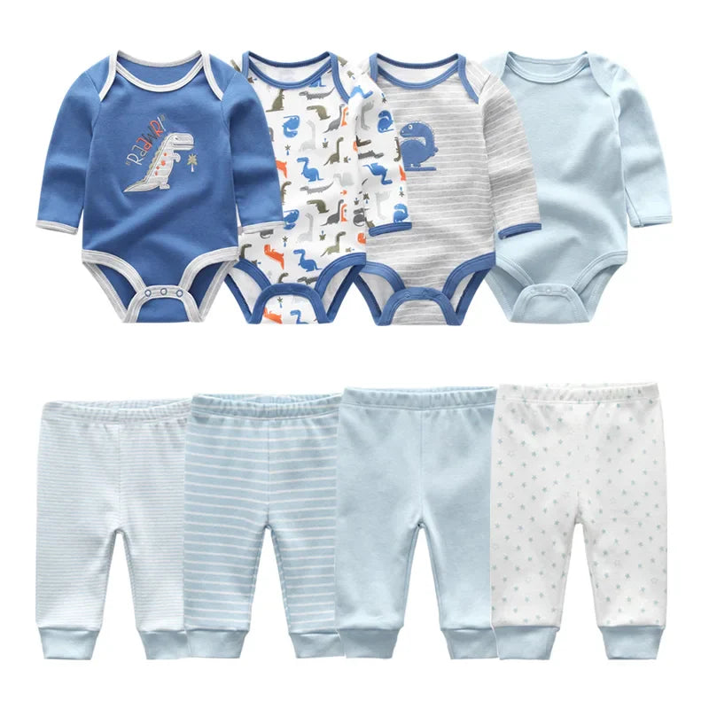 6/8Pieces Cotton Bodysuits+Pants Baby Girl Clothes Sets New Born Long Sleeve Baby Boy Clothes Autumn Winter Cartoon Print Bebes