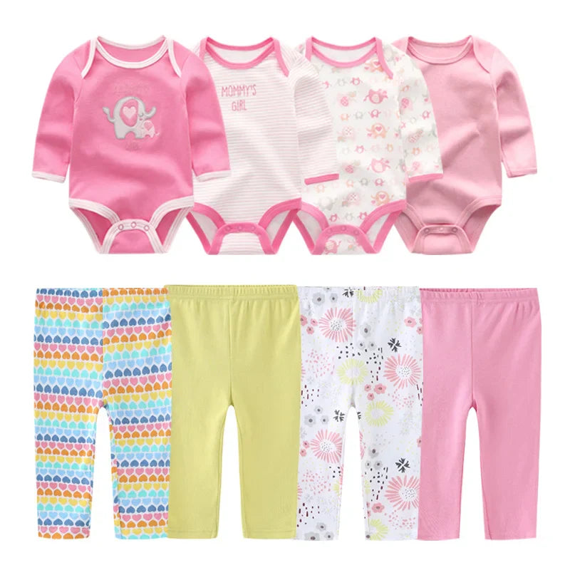 6/8Pieces Cotton Bodysuits+Pants Baby Girl Clothes Sets New Born Long Sleeve Baby Boy Clothes Autumn Winter Cartoon Print Bebes