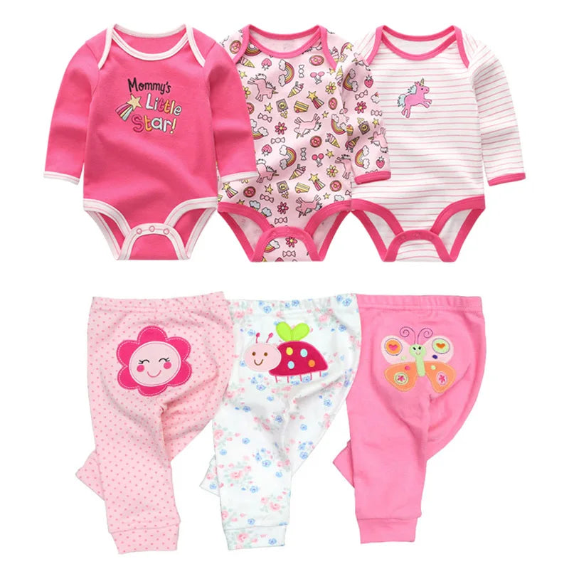 6/8Pieces Cotton Bodysuits+Pants Baby Girl Clothes Sets New Born Long Sleeve Baby Boy Clothes Autumn Winter Cartoon Print Bebes