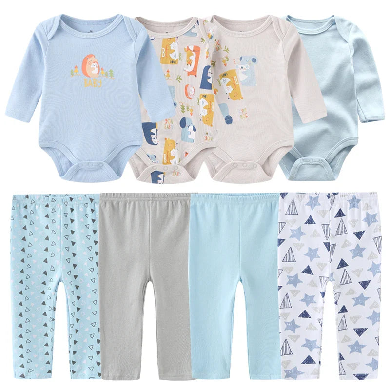 6/8Pieces Cotton Bodysuits+Pants Baby Girl Clothes Sets New Born Long Sleeve Baby Boy Clothes Autumn Winter Cartoon Print Bebes