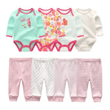 6/8Pieces Cotton Bodysuits+Pants Baby Girl Clothes Sets New Born Long Sleeve Baby Boy Clothes Autumn Winter Cartoon Print Bebes