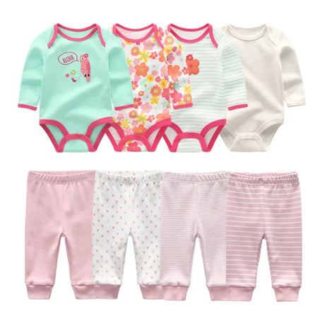 6/8Pieces Cotton Bodysuits+Pants Baby Girl Clothes Sets New Born Long Sleeve Baby Boy Clothes Autumn Winter Cartoon Print Bebes