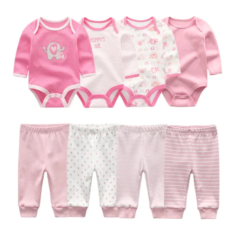 6/8Pieces Cotton Bodysuits+Pants Baby Girl Clothes Sets New Born Long Sleeve Baby Boy Clothes Autumn Winter Cartoon Print Bebes