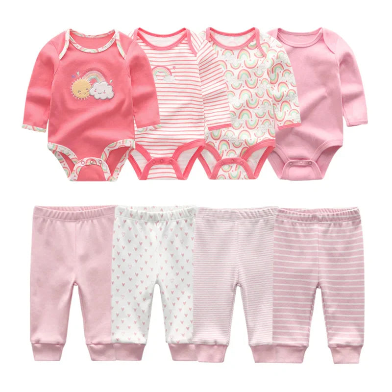 6/8Pieces Cotton Bodysuits+Pants Baby Girl Clothes Sets New Born Long Sleeve Baby Boy Clothes Autumn Winter Cartoon Print Bebes