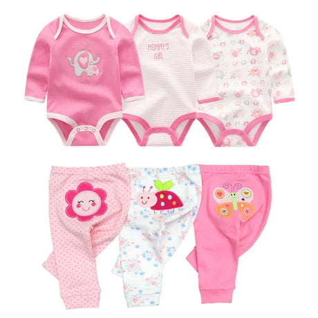 6/8Pieces Cotton Bodysuits+Pants Baby Girl Clothes Sets New Born Long Sleeve Baby Boy Clothes Autumn Winter Cartoon Print Bebes