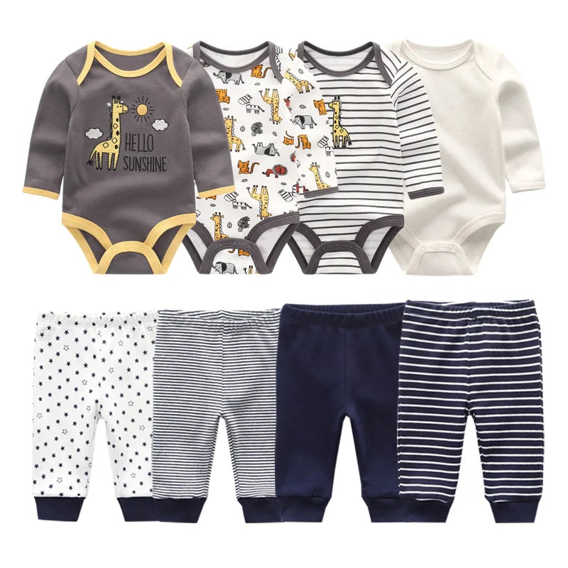 6/8Pieces Cotton Bodysuits+Pants Baby Girl Clothes Sets New Born Long Sleeve Baby Boy Clothes Autumn Winter Cartoon Print Bebes