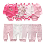 6/8Pieces Cotton Bodysuits+Pants Baby Girl Clothes Sets New Born Long Sleeve Baby Boy Clothes Autumn Winter Cartoon Print Bebes