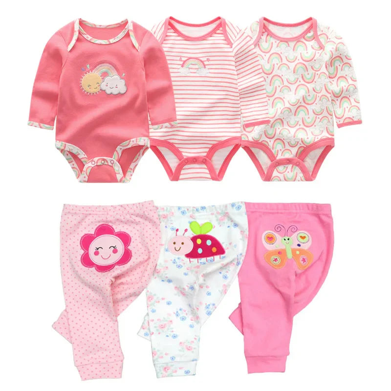 6/8Pieces Cotton Bodysuits+Pants Baby Girl Clothes Sets New Born Long Sleeve Baby Boy Clothes Autumn Winter Cartoon Print Bebes