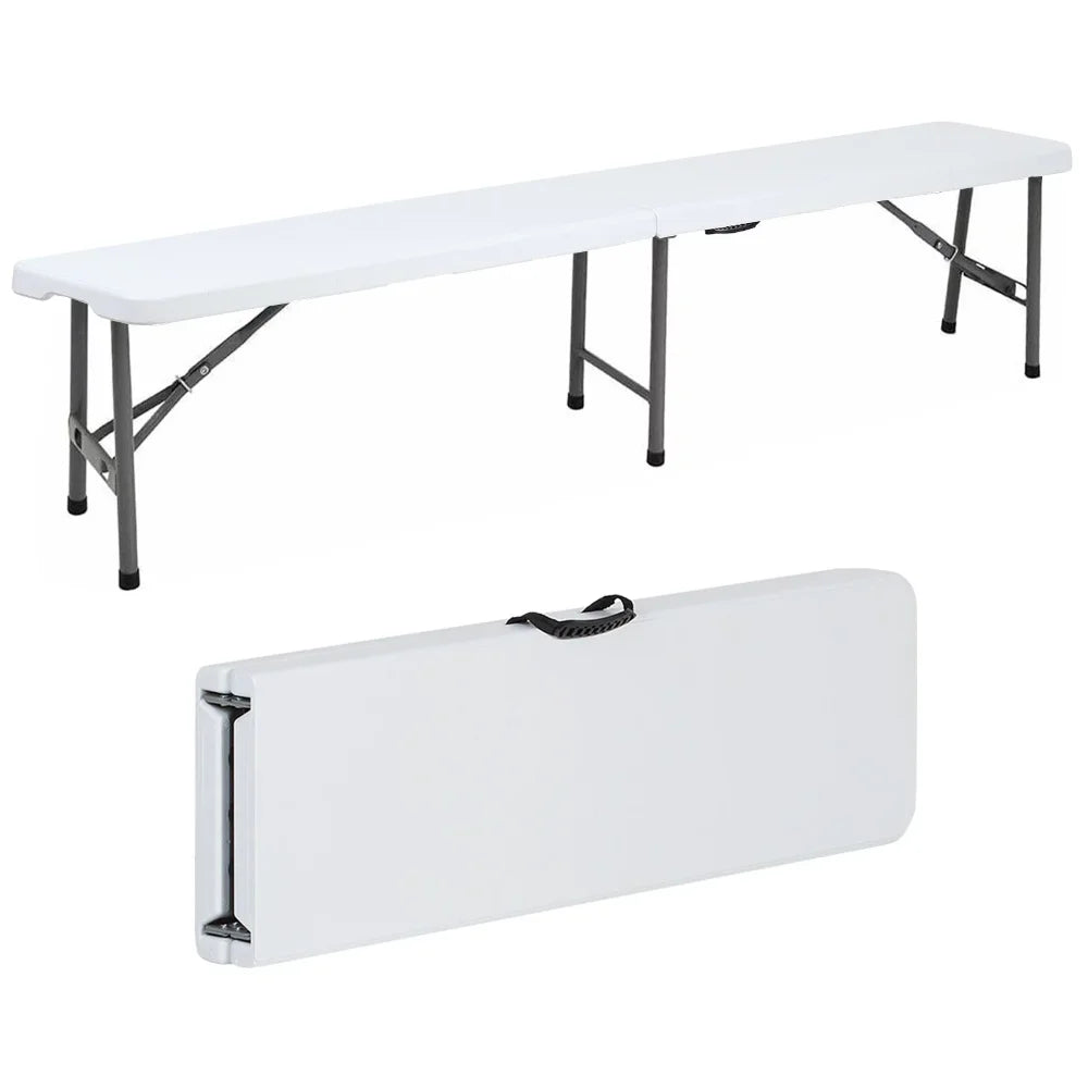 6 Ft Plastic Folding Bench Portable Indoor Outdoor Picnic Camping  Bench,  White, Patio Furniture , Garden Furniture