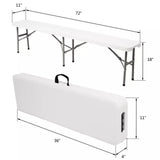 6 Ft Plastic Folding Bench Portable Indoor Outdoor Picnic Camping  Bench,  White, Patio Furniture , Garden Furniture