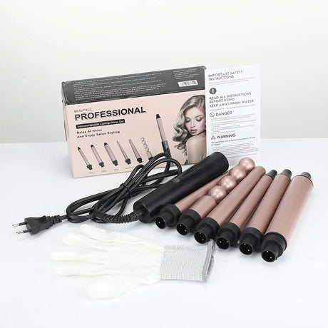 6 In 1 Professional Hair Curler Long-lasting Fast Heating Curling Iron Wave Wands Rotating Hair Styling Appliances 9-32mm