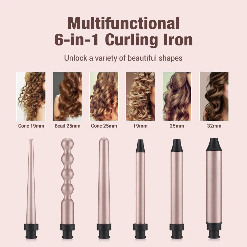 6 In 1 Professional Hair Curler Long-lasting Fast Heating Curling Iron Wave Wands Rotating Hair Styling Appliances 9-32mm