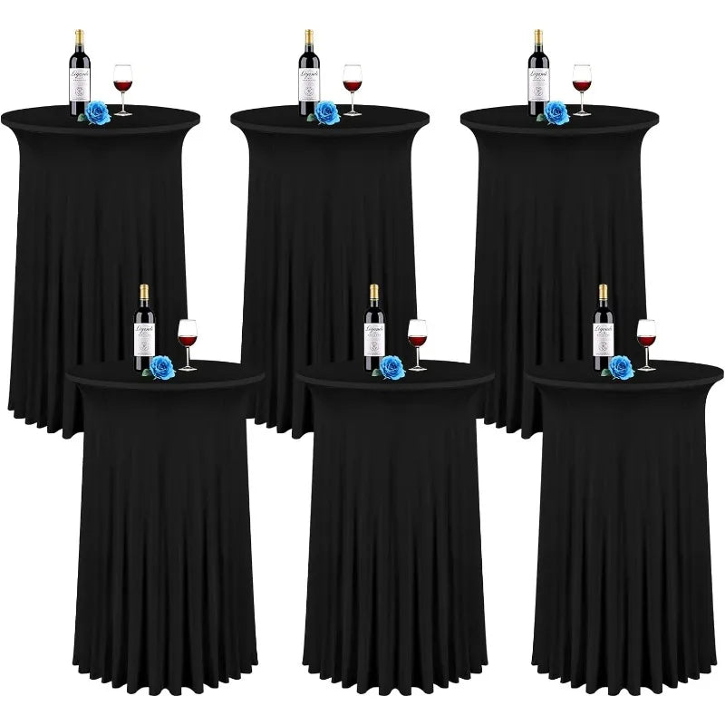 6 Packs 32"x 43" Round Cocktail Table Skirt,Spandex Stretch  cloth with Wavy Drapes, Spandex Fitted High Top