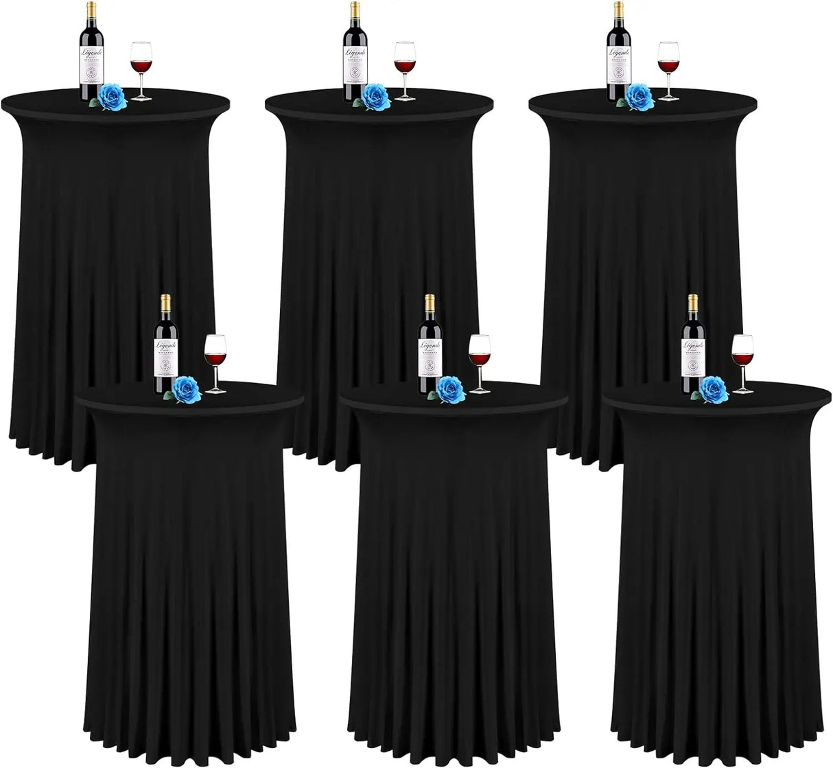 6 Packs 32"x 43" Round Cocktail Table Skirt,Spandex Stretch  cloth with Wavy Drapes, Spandex Fitted High Top