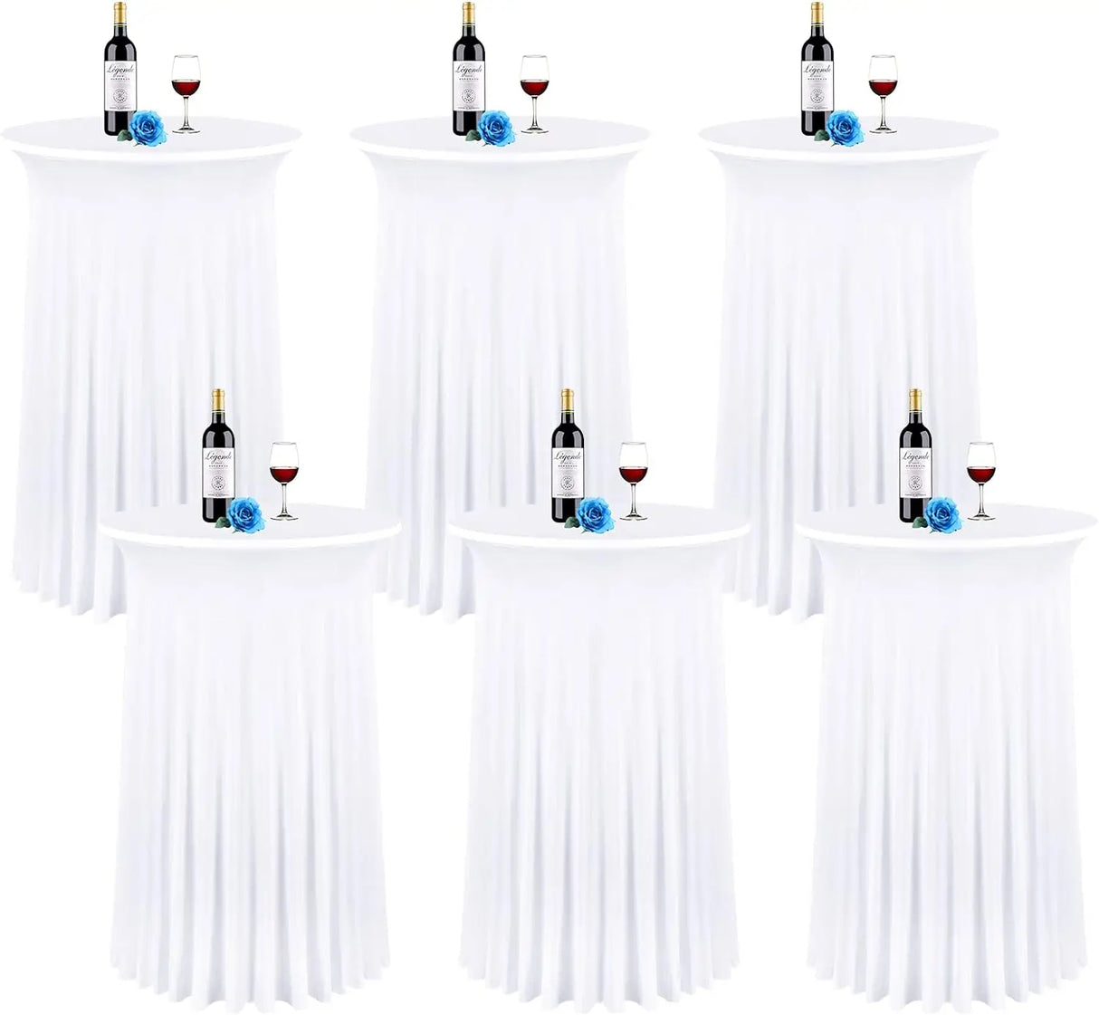 6 Packs 32"x 43" Round Cocktail Table Skirt,Spandex Stretch  cloth with Wavy Drapes, Spandex Fitted High Top