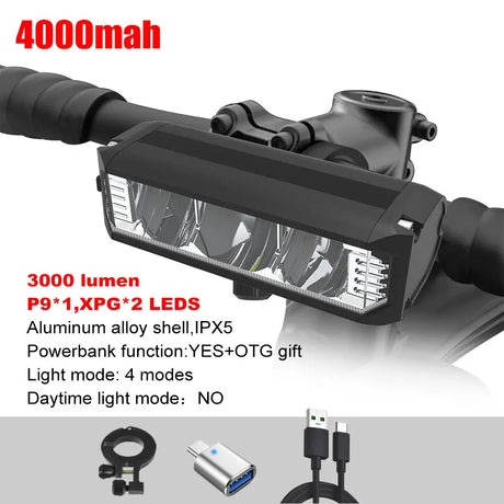 6000LM Bike Front Light Bicycle Lamp 8000Mah Aluminum Alloy Waterproof Flashlight Usb Charge Mountain Mtb Cycling Accessories