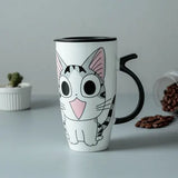 600ml Cute Cat Ceramics Coffee Mug with Lid Large Capacity Animal Mugs Creative Drinkware Coffee Tea Cups Novelty Gifts Milk Cup