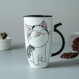 600ml Cute Cat Ceramics Coffee Mug with Lid Large Capacity Animal Mugs Creative Drinkware Coffee Tea Cups Novelty Gifts Milk Cup