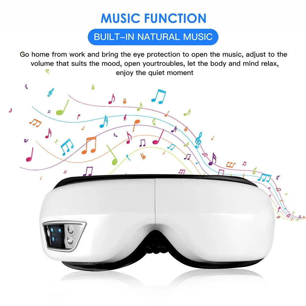 6D Eye Massage Instrument Smart Airbag Vibration Eye Care Hot Compress Bluetooth Eye Massager Glasses Fatigue Pouch & Wrinkle