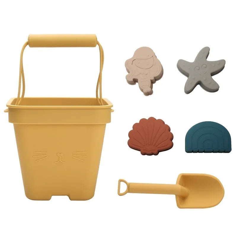 6PCS Silicone Children Beach Baby Toys Bucket Children Beach Silica Gel Bucket Water Sand Play Game Toys for Children Water Game