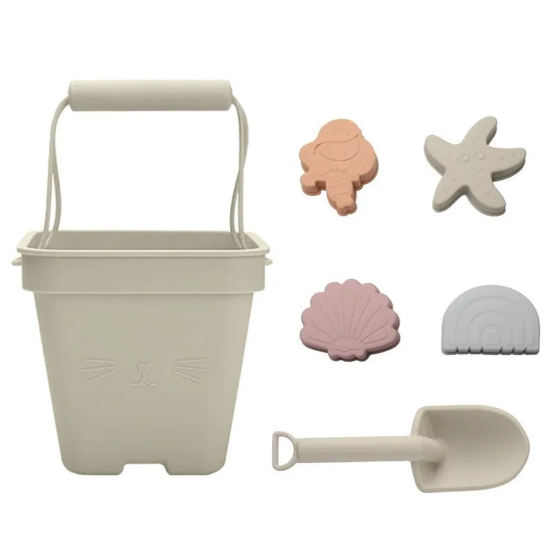 6PCS Silicone Children Beach Baby Toys Bucket Children Beach Silica Gel Bucket Water Sand Play Game Toys for Children Water Game