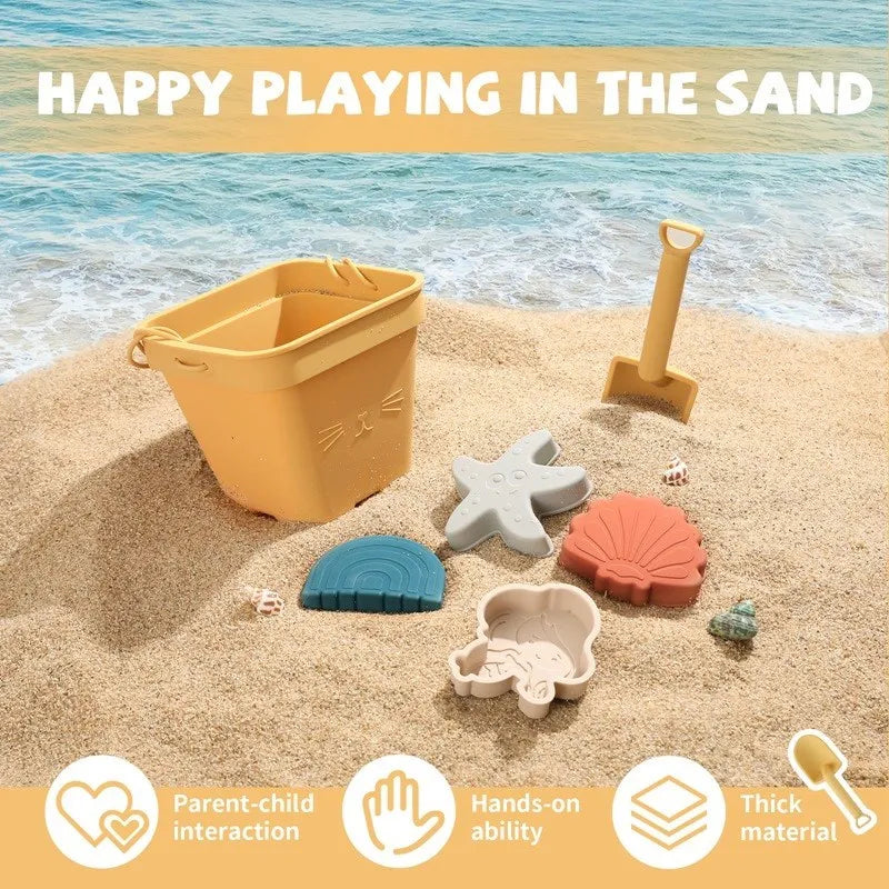 6PCS Silicone Children Beach Baby Toys Bucket Children Beach Silica Gel Bucket Water Sand Play Game Toys for Children Water Game