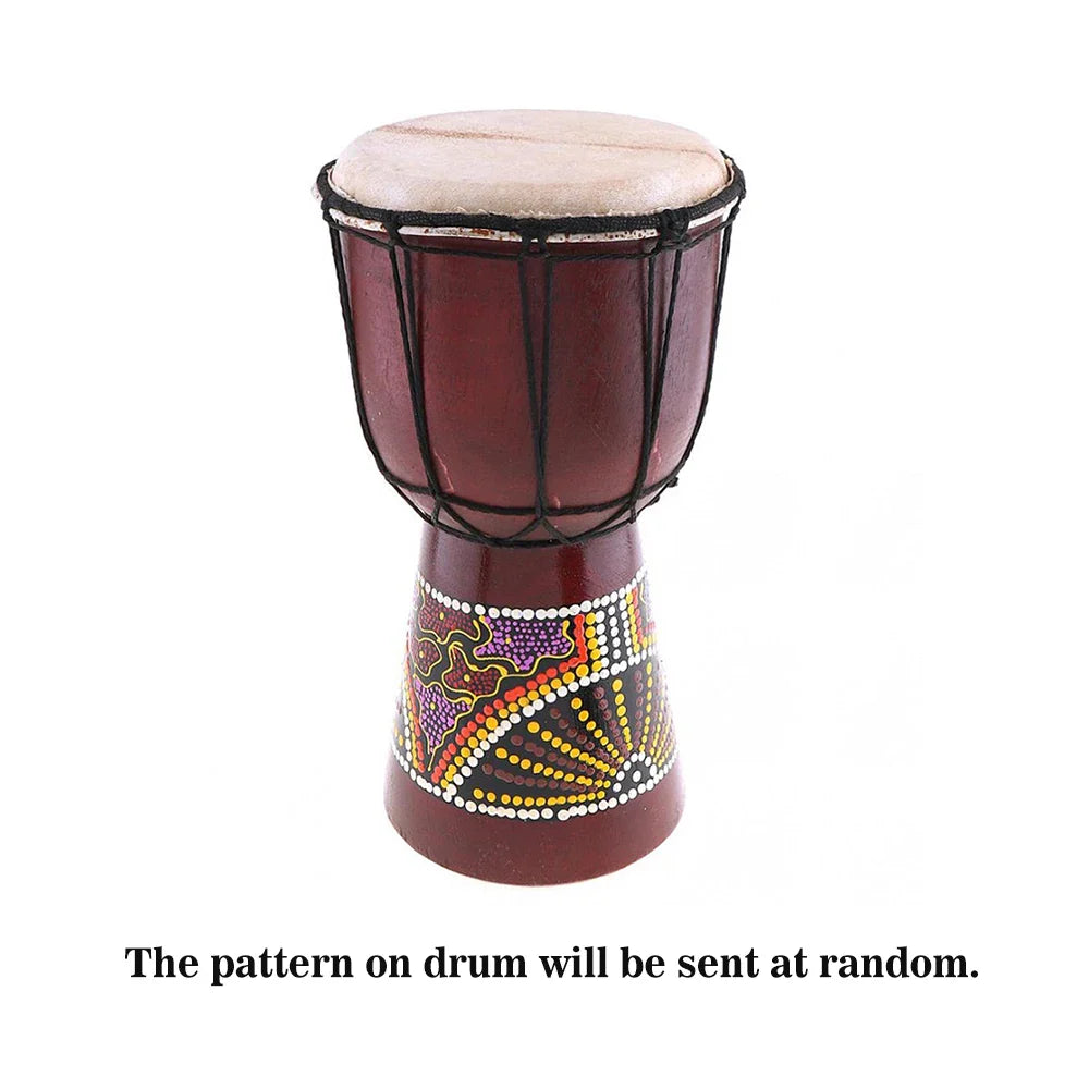 6in African Djembe Drum Hand-Carved Solid-Wood Goat-Skin Traditional African Musical Instrument