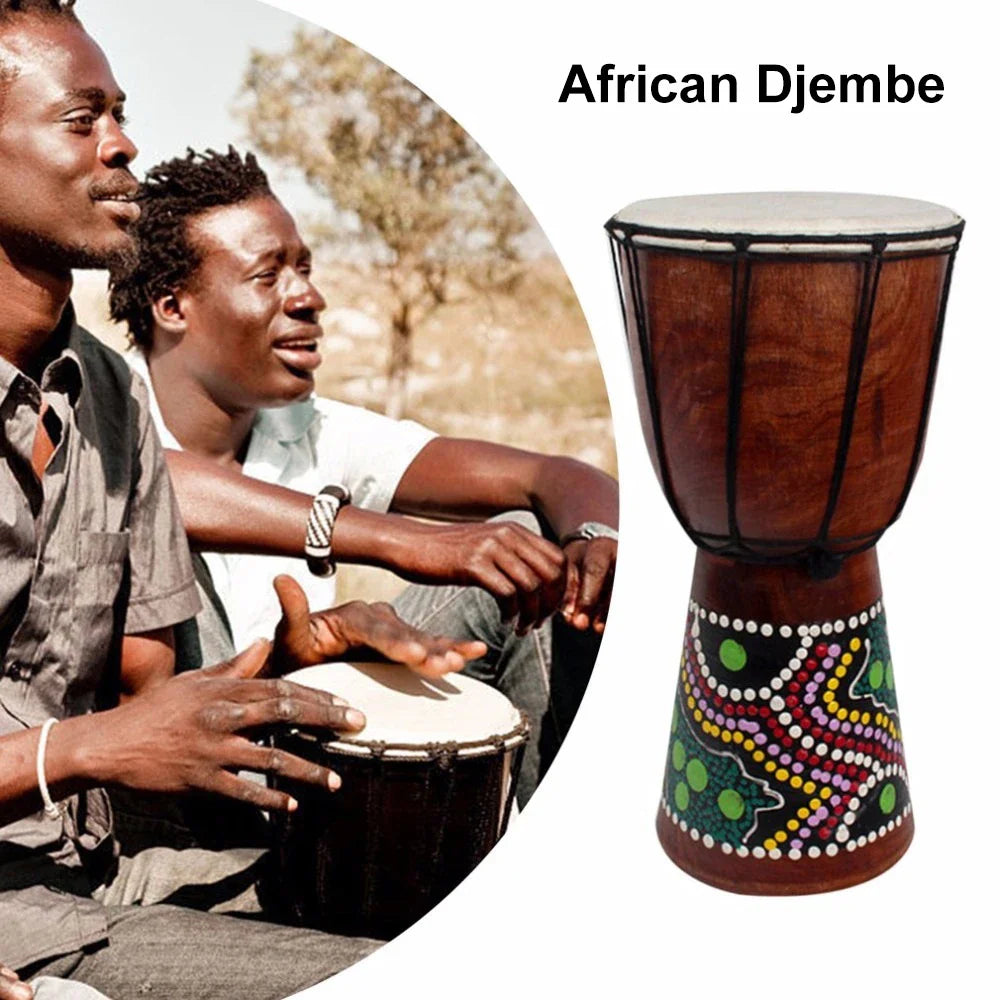 6in African Djembe Drum Hand-Carved Solid-Wood Goat-Skin Traditional African Musical Instrument