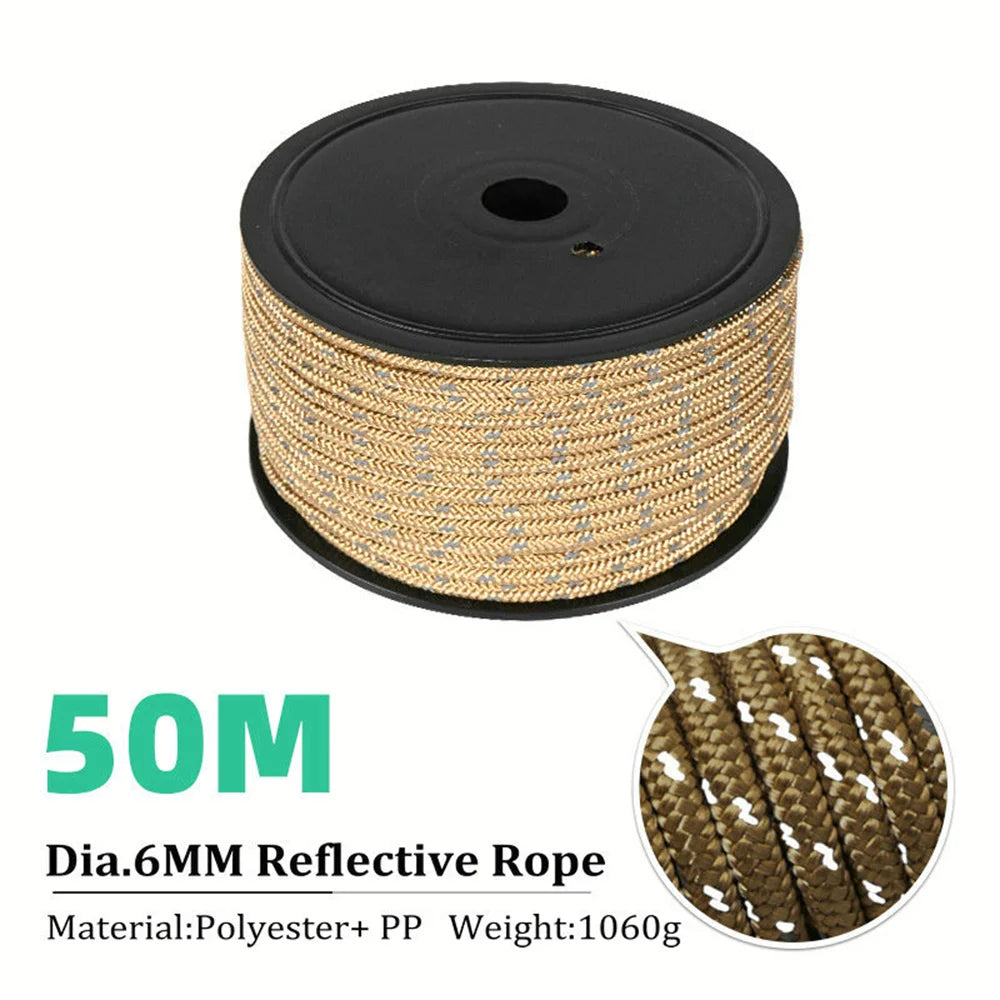 6mm Thickened Reflective Tent Rope Outdoor Wind Rope Camping Canopy Awning Fixed Safety Windproof Rope Umbrella Paracord Rope