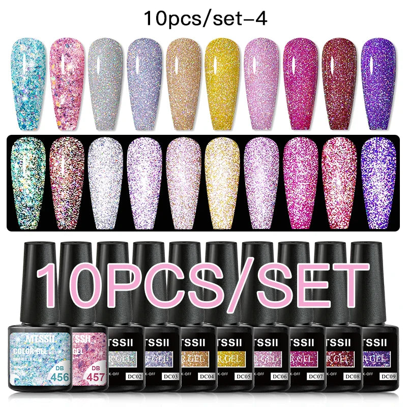 7/10/12PCS/SET Cat Magnetic Gel Nail Polish Set 9D Reflective Glitter Gel Semi Permanent UV Gel Soak Off Sparkling Nail Art Kits