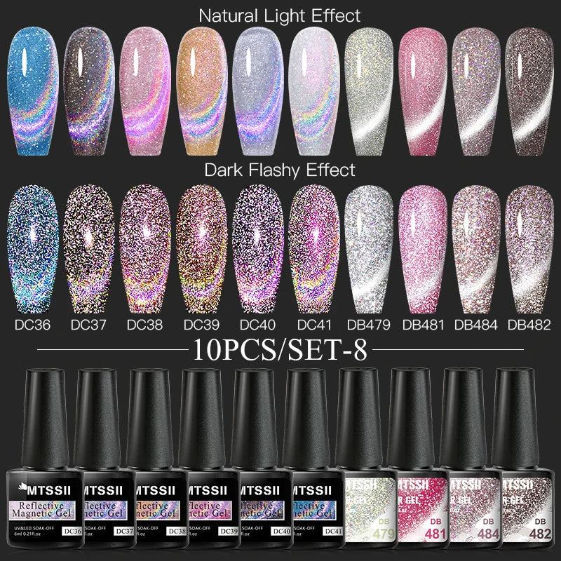 7/10/12PCS/SET Cat Magnetic Gel Nail Polish Set 9D Reflective Glitter Gel Semi Permanent UV Gel Soak Off Sparkling Nail Art Kits