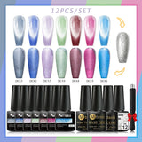 7/10/12PCS/SET Cat Magnetic Gel Nail Polish Set 9D Reflective Glitter Gel Semi Permanent UV Gel Soak Off Sparkling Nail Art Kits