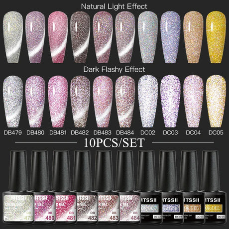 7/10/12PCS/SET Cat Magnetic Gel Nail Polish Set 9D Reflective Glitter Gel Semi Permanent UV Gel Soak Off Sparkling Nail Art Kits