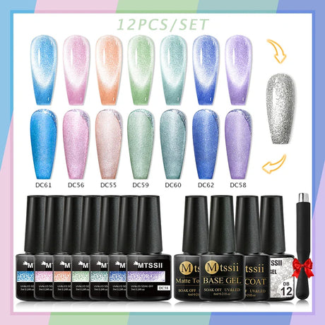 7/10/12PCS/SET Cat Magnetic Gel Nail Polish Set 9D Reflective Glitter Gel Semi Permanent UV Gel Soak Off Sparkling Nail Art Kits