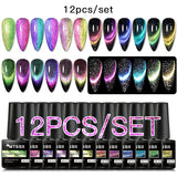 7/10/12PCS/SET Cat Magnetic Gel Nail Polish Set 9D Reflective Glitter Gel Semi Permanent UV Gel Soak Off Sparkling Nail Art Kits