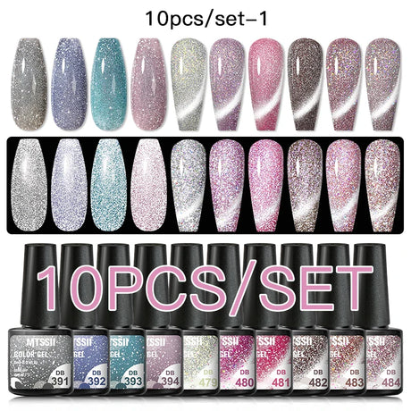 7/10/12PCS/SET Cat Magnetic Gel Nail Polish Set 9D Reflective Glitter Gel Semi Permanent UV Gel Soak Off Sparkling Nail Art Kits