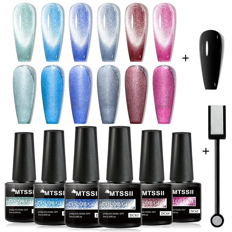 7/10/12PCS/SET Cat Magnetic Gel Nail Polish Set 9D Reflective Glitter Gel Semi Permanent UV Gel Soak Off Sparkling Nail Art Kits